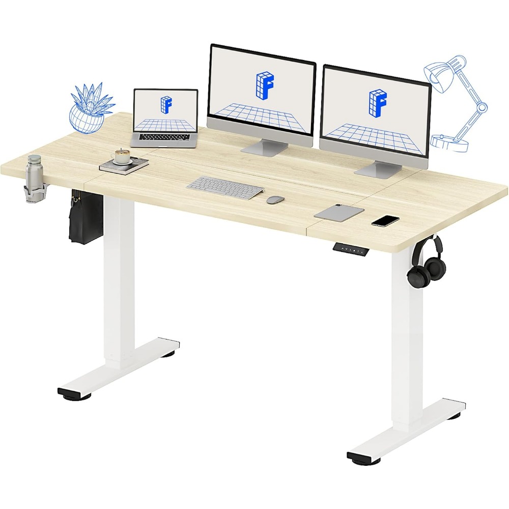 Desk Setup Home Office - FLEXISPOT 63x32 Zoll elektrischer Stehschreibtisch, weiße