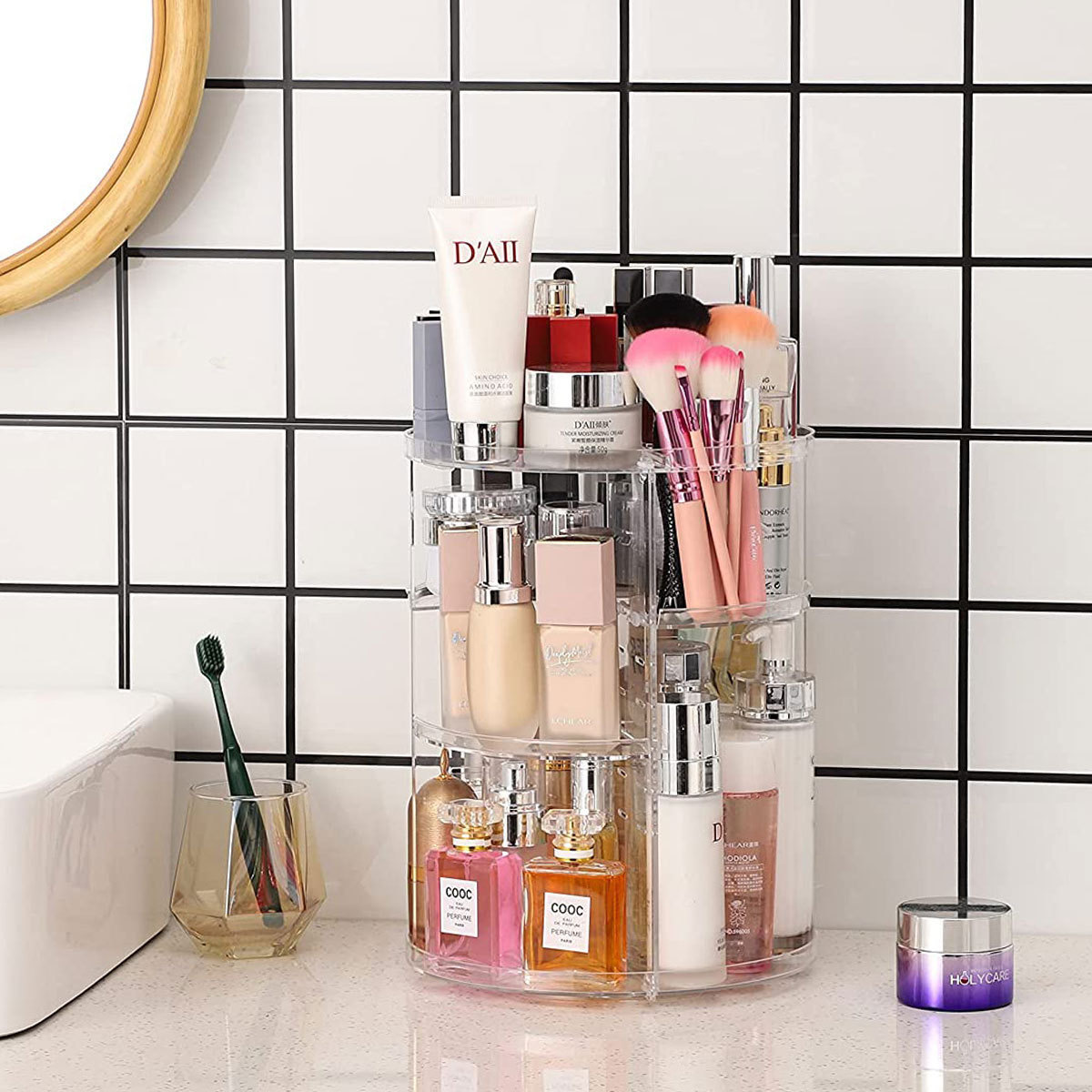 Desk Setup Shelves - 360-Grad drehbares Kosmetik-Aufbewahrungsregal (mit verstellbaren Fächern)