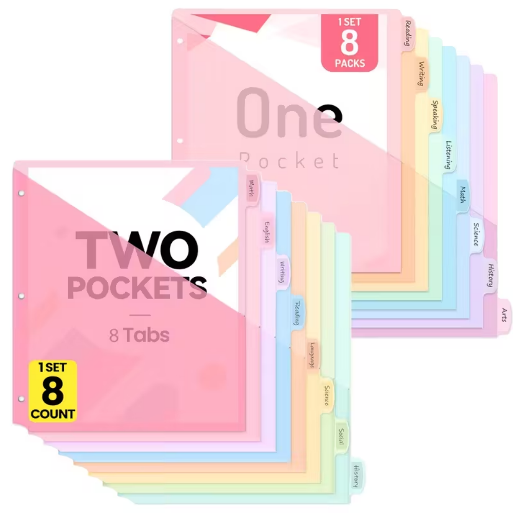 Ring Binder Box - 8 Stück Trennblätter für 3-Ring-Ordner mit