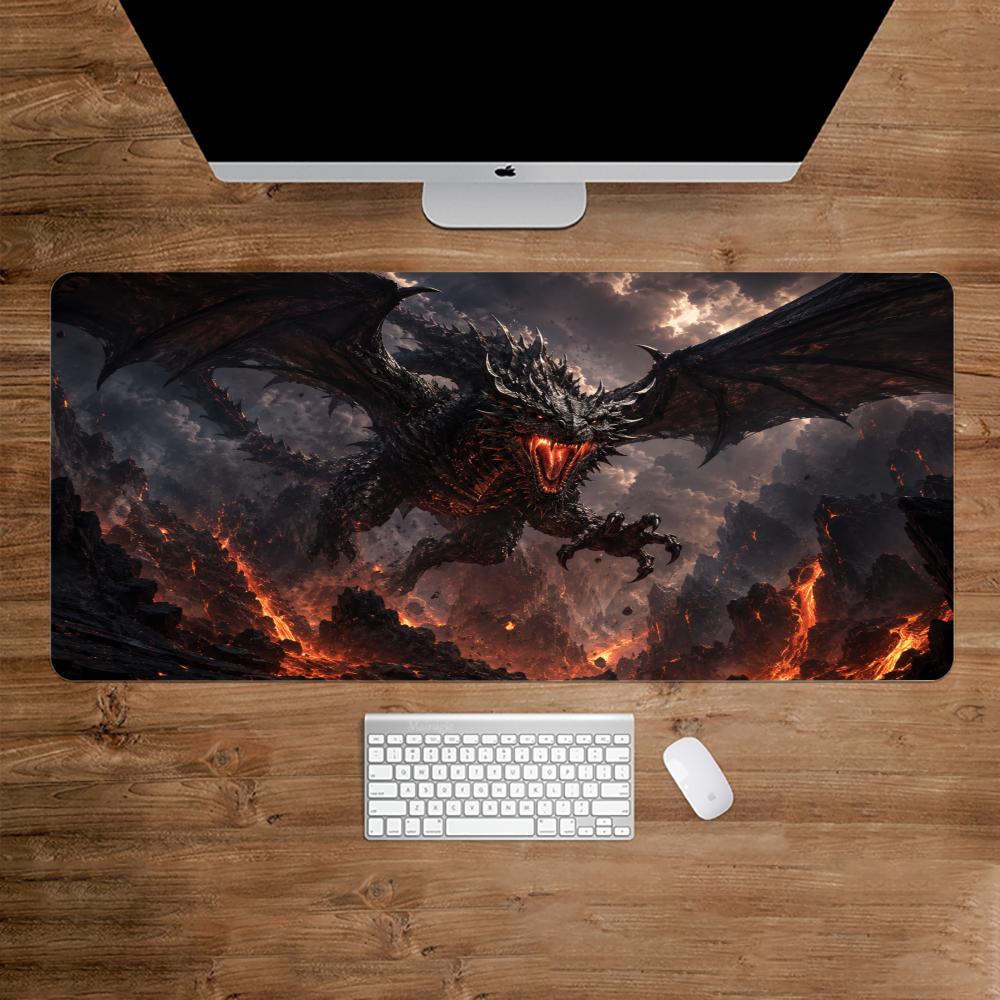 Desk Setup Gaming And Work - Feuriger Drachen Mauspad Schreibtischzubehör Schreibtischunterlage Gaming-Matten