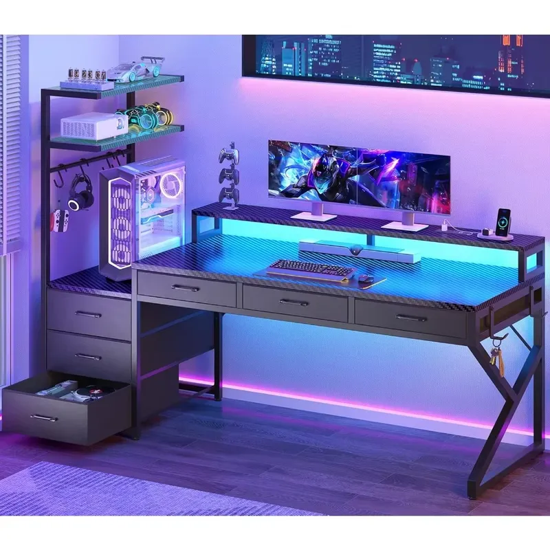 Desk Setup Corner - 55 Zoll Gaming-Schreibtisch mit 6 Schubladen
