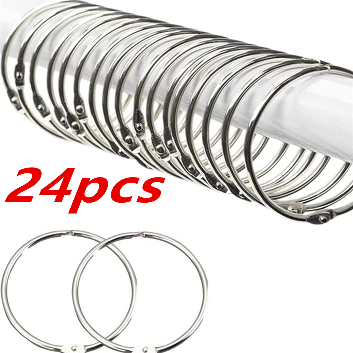 Ring Binder Box - 24er-Pack Duschvorhangringe, rostfreie Duschvorhanghaken für Badezimmer,