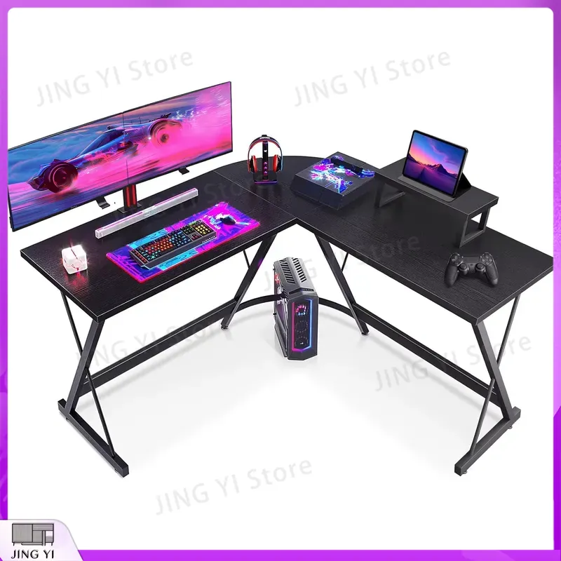 Desk Setup Corner - L-förmiger Gaming-Schreibtisch mit Monitorständer 127x127x75 cm