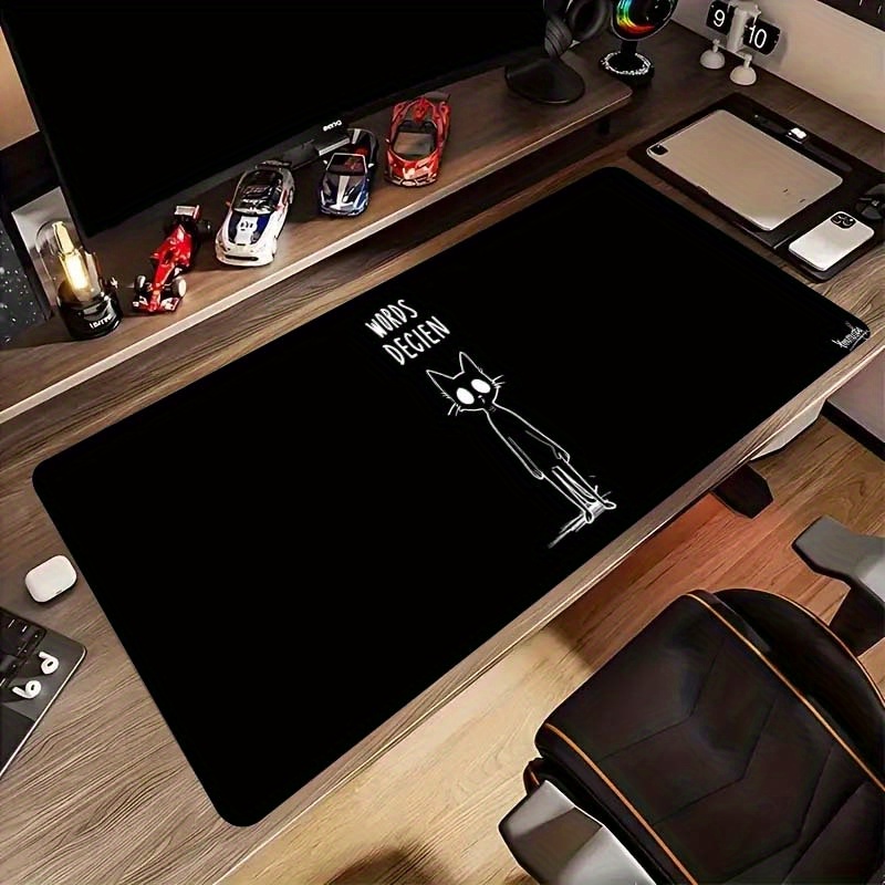 Desk Setup Gaming And Work - Lustiges Skizzen-Katzen-Design Schwarzes Erweitertes Gaming-Mauspad Langlebige