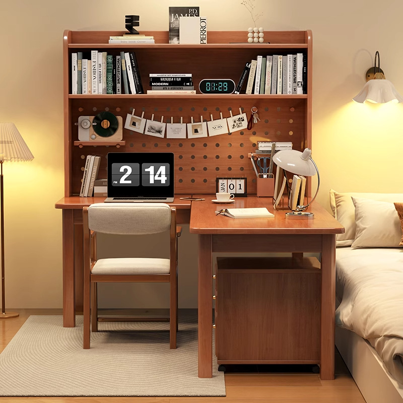 Desk Setup Corner - Moderner 7-förmiger L-förmiger Massivholz-Eckschreibtisch mit integriertem